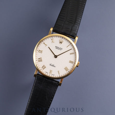 ROLEX CELLINI 5112 Manual winding Cal.1601 18KYG Leather Genuine buckle (750) Ivory Roman Computer dial N serial 1991