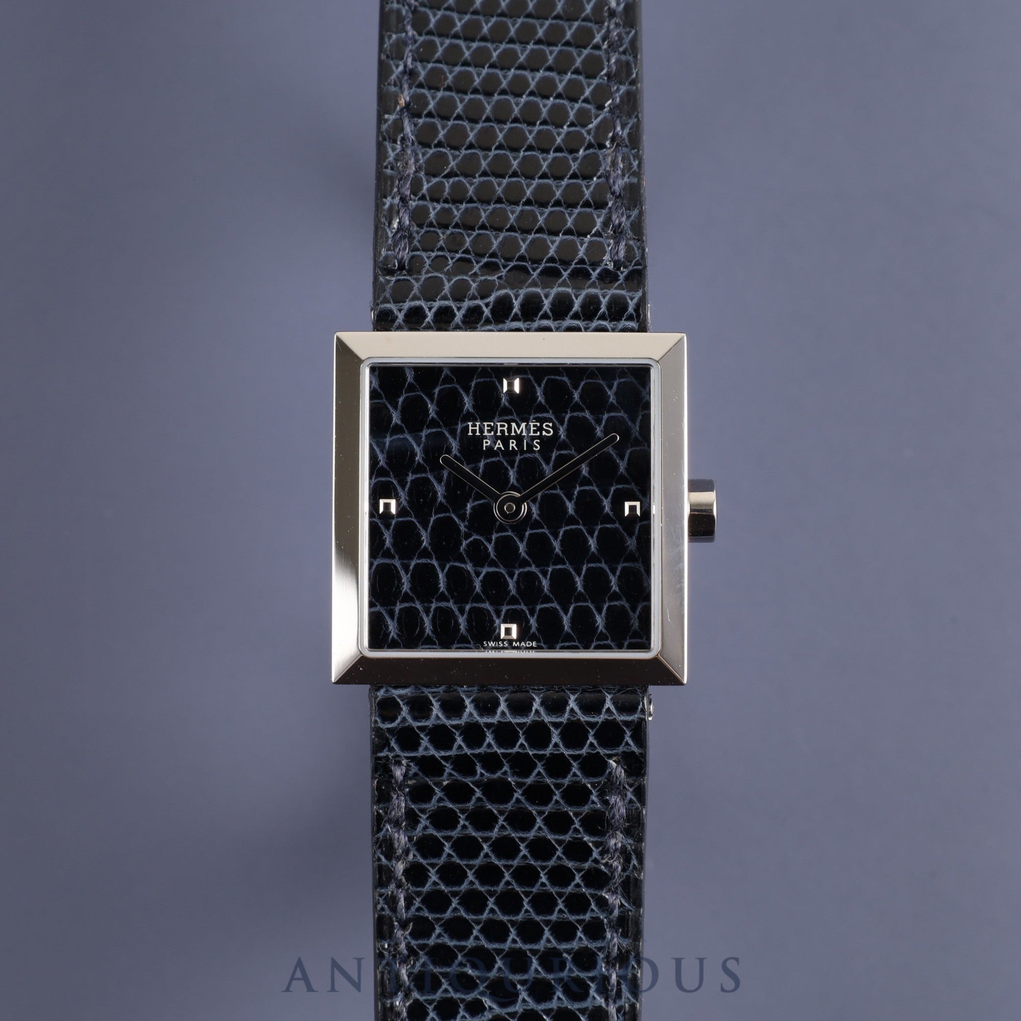 Hermes Calecuir CU2.210 Quartz SS Genuine Leather Strap Genuine Buckle (SS) Navy Dial Battery Replaced