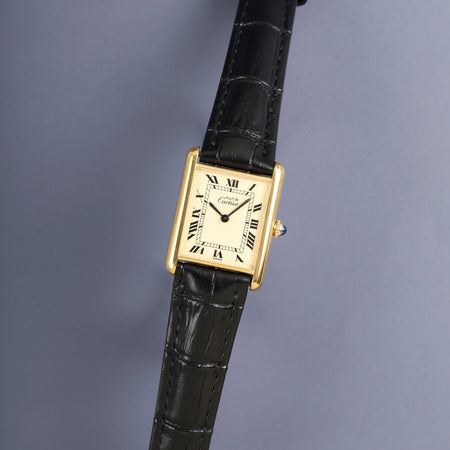 カルティエ マストタンク LM 手巻き Cal.78-1 SV925 革 純正ピンバックル（GP） アイボリーローマン文字盤（SWISS表記）オーバーホール済み 新品仕上げ済み