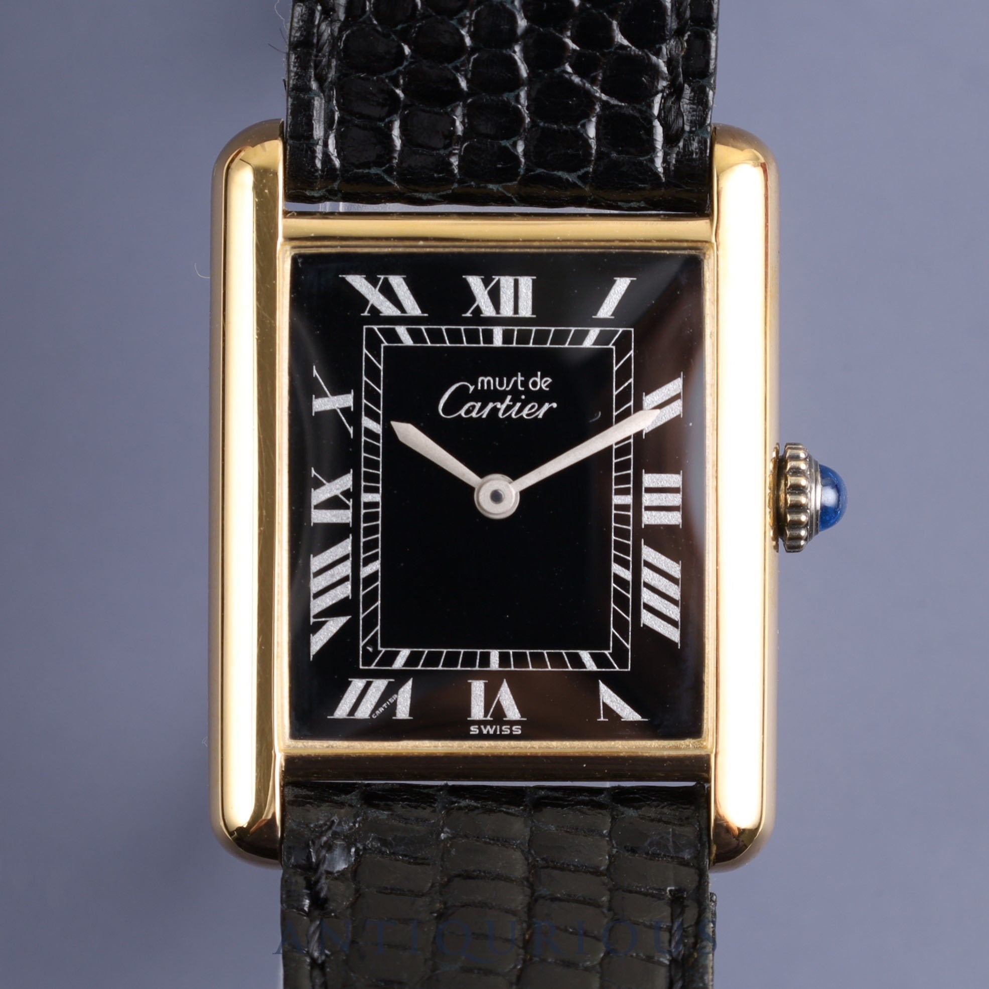 Cartier Must Tank LM Manual winding Cal.78-1 SV925 Genuine leather strap Genuine buckle (GP) Black Roman dial Box Overhauled