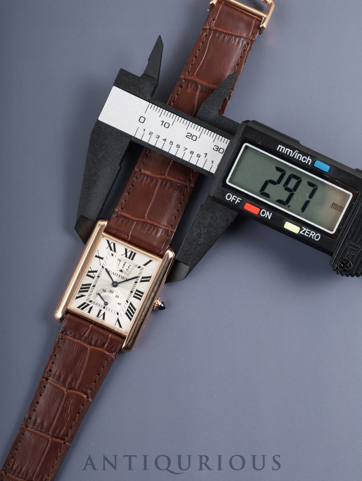 Cartier Tank Louis Cartier XL W1560003 / 3185 Automatic Caliber 9753MC AU750 Leather Strap with Genuine D-buckle (AU750) Silver Guilloche Dial Box Warranty (2017) Overhauled