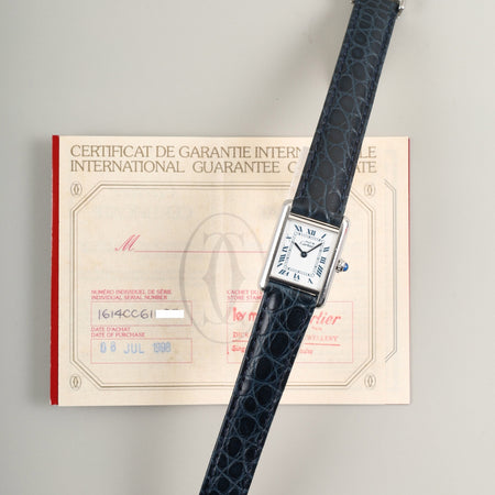 カルティエ マストタンク SM 1614 クォーツ Cal.057 SV925 SV925 革 純正Dバックル（SS） ホワイトローマン文字盤 保証書（1998年）オーバーホール済み
