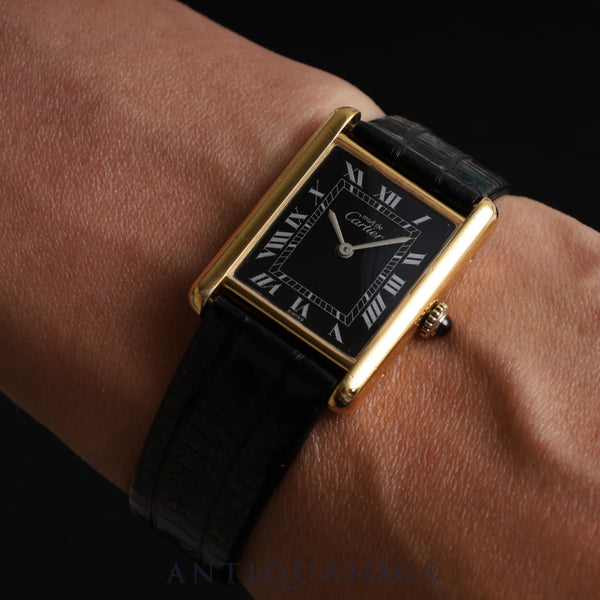 Cartier Must Tank LM Manual winding Cal.78-1 SV925 Leather Genuine buckle (GP) Black Roman dial Overhauled New finish