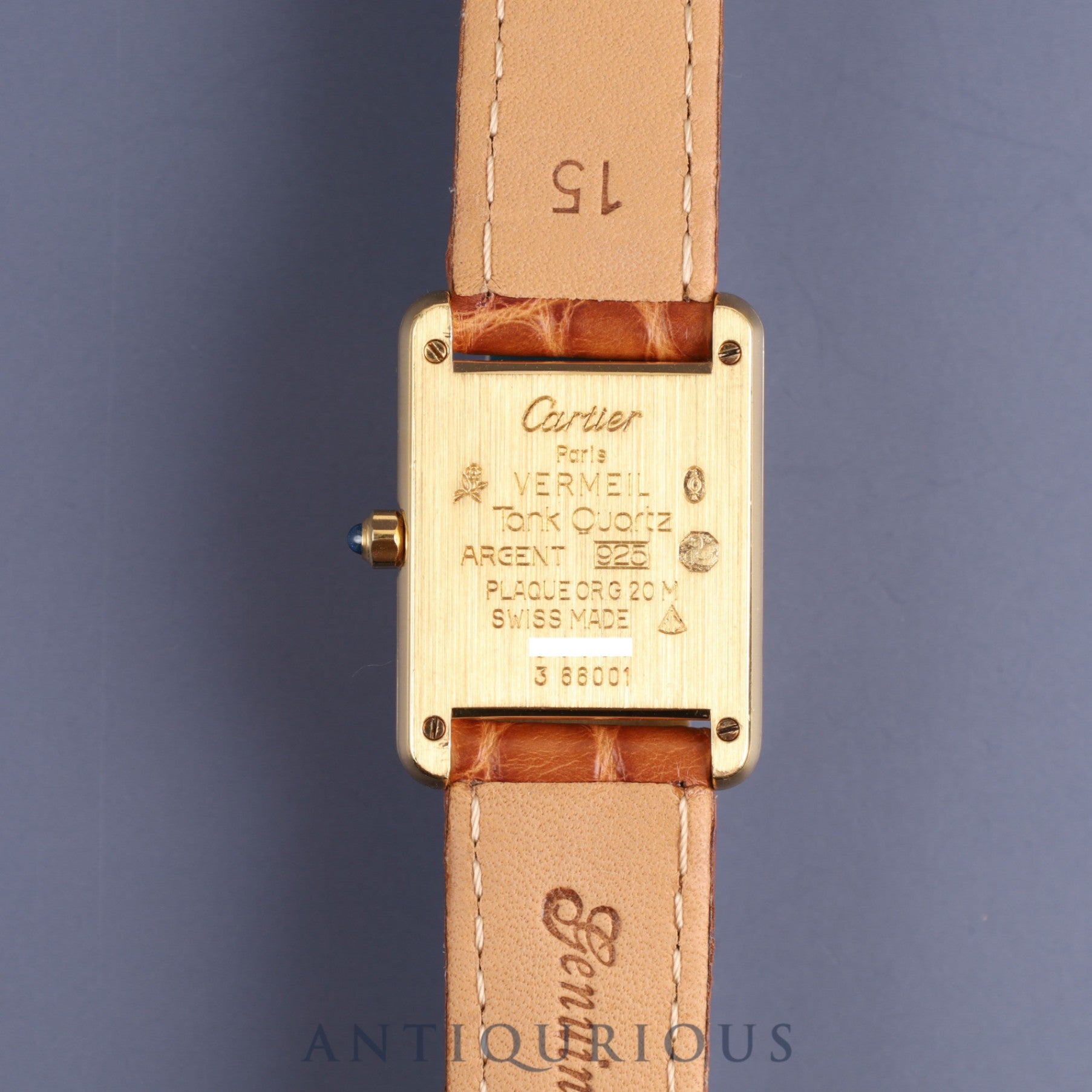 Cartier Must Tank SM 3 66001 Quartz Cal.157 925 Leather Genuine Buckle (GP) Ivory Roman Dial Overhauled and Finished to Like New