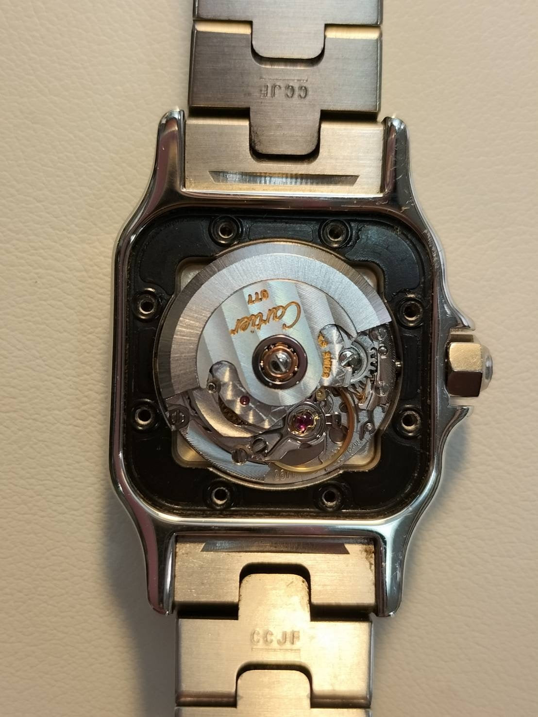 Cartier Santos Galbee SM W20054D6 / 2423 Automatic Cal.077 SS SS Silver guilloche dial Box Overhauled Bracelet cleaned at Cartier boutique