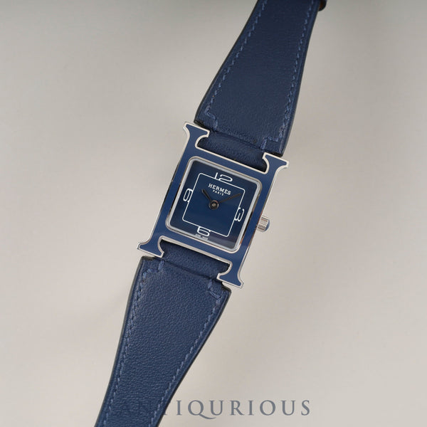 エルメス Hウォッチ HH1.222 クォーツ Cal.901.001 SS 純正革ベルト（C刻印：2018年） 純正尾錠（SS） ブルー文字盤 オーバーホール済み