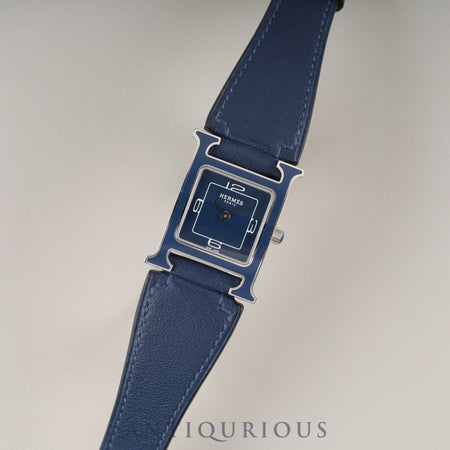 エルメス Hウォッチ HH1.222 クォーツ Cal.901.001 SS 純正革ベルト（C刻印：2018年） 純正尾錠（SS） ブルー文字盤 オーバーホール済み