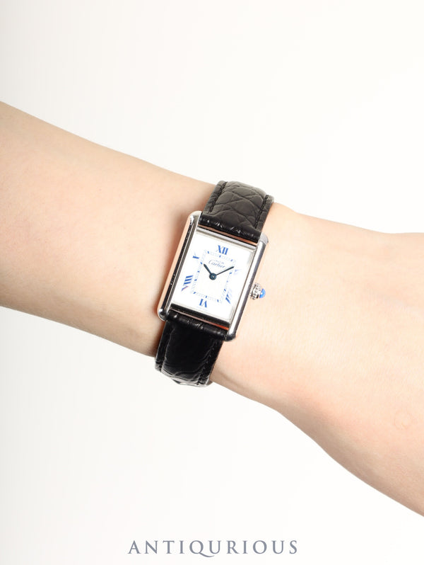 Cartier Must Tank MM W1014054 / 2416 Quartz Caliber 057 SV925 Leather Strap with Genuine D-Clasp (Stainless Steel) White Roman CC Dial (SWISS MADE Marking) Box Overhauled