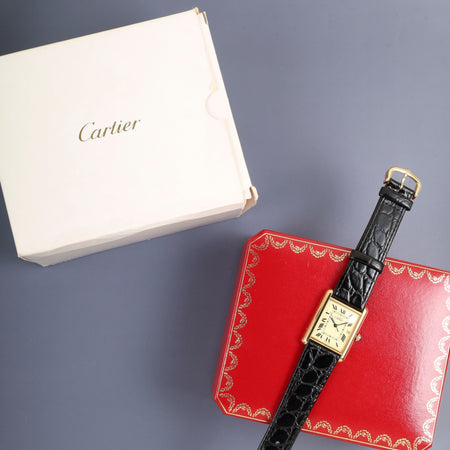 カルティエ マストタンク GM（XL） W1017454 / 2413 クォーツ Cal.687 SV925 革 純正ピンバックル（GP）アイボリーローマン文字盤 （SWISS MADE表記）箱 オーバーホール済み