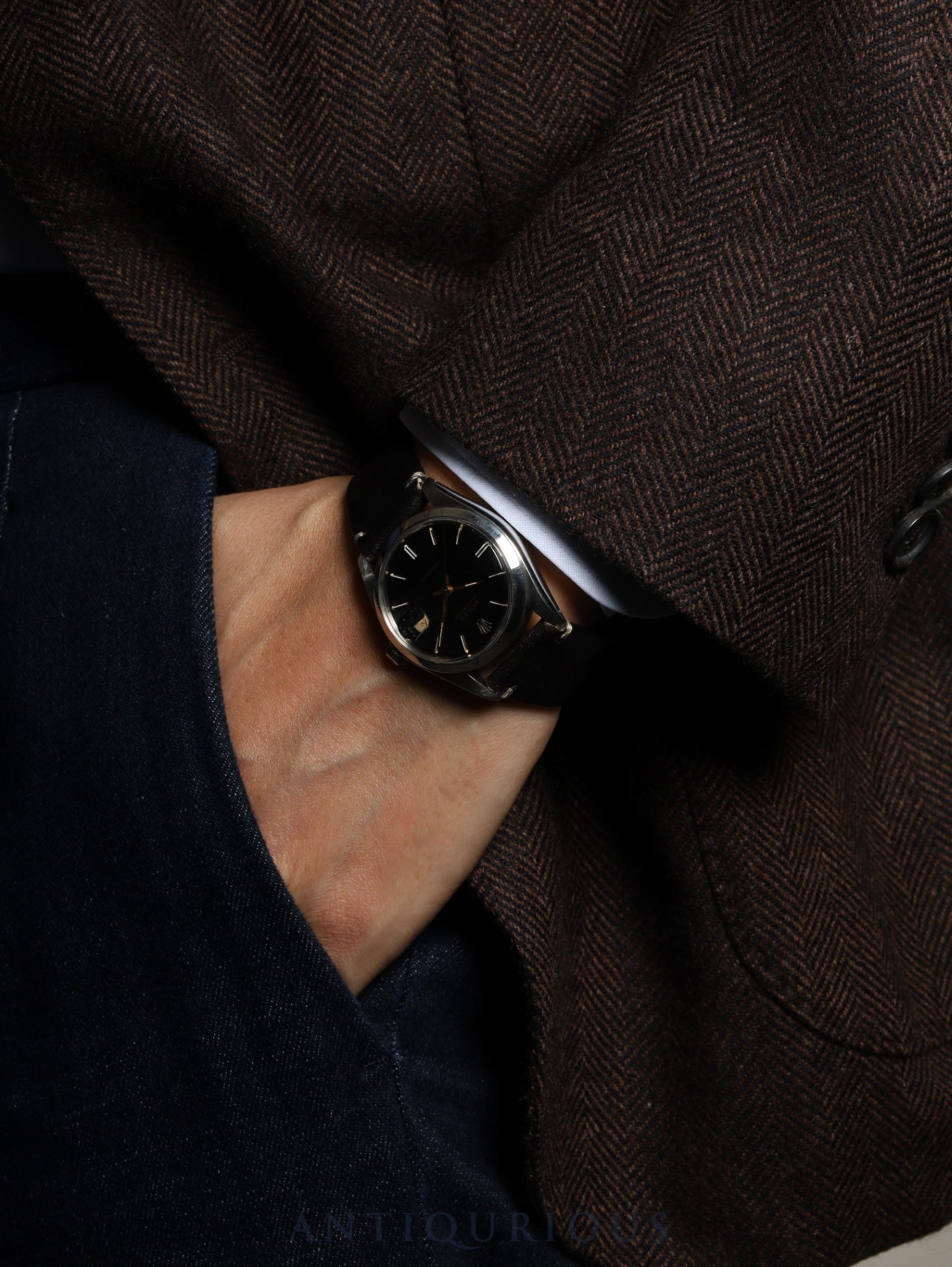 ロレックス オイスターデイトプレシジョン 6694 手巻き Cal.1225 SS 革 社外尾錠（SS） ブラック文字盤 51番（1977年）オーバーホール済み