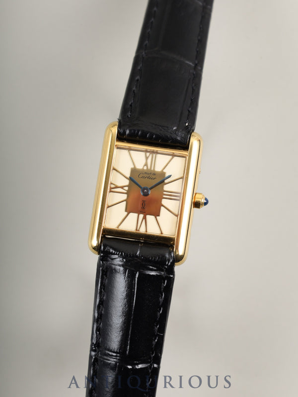 Cartier Must Tank SM 3 66001 Quartz Caliber 057 SV925 Leather Strap with Genuine GP Buckle Cloisonné Dial Overhauled