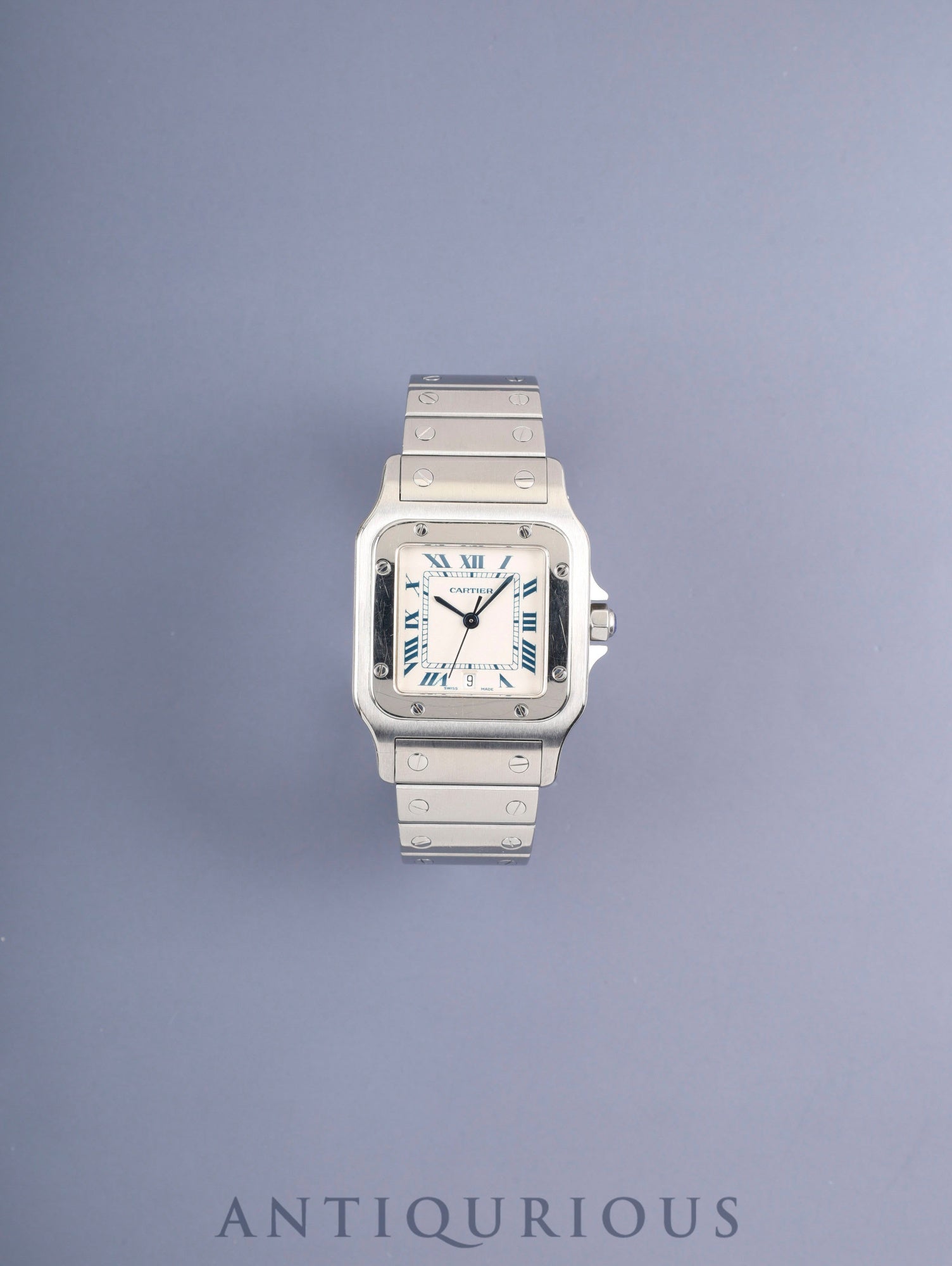 カルティエ サントス ガルベ LM W20018D6 / 1564  クォーツ Cal.687 SS SS ホワイトブルーローマン文字盤（SWISS MADE表記） オーバーホール済み
