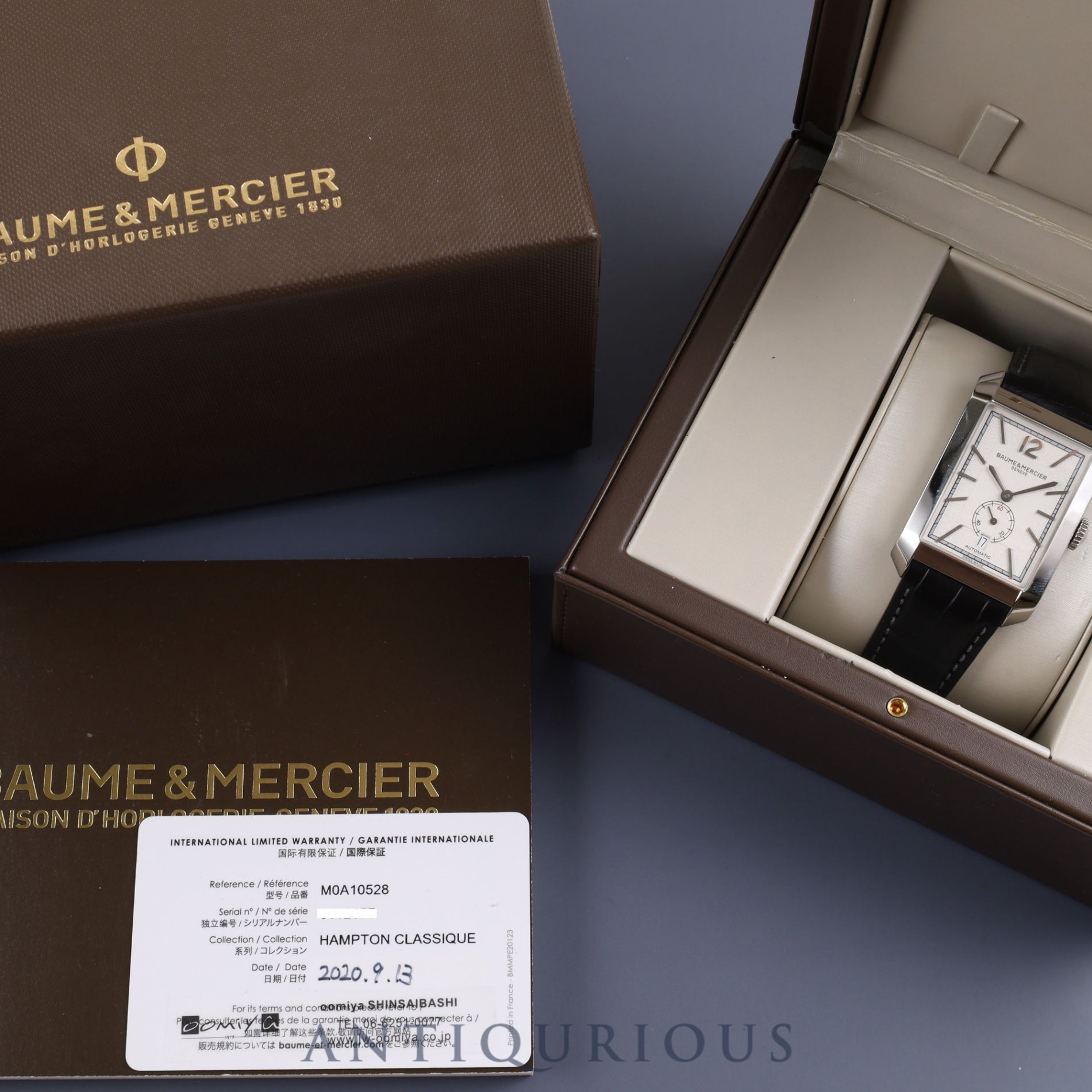 BAUME&MERCIER ボーム＆メルシエ HAMPTOM ハンプトン M0A10528  自動巻き Cal. SS 革 純正バックル（SS）白文字盤 箱 保証書（2020年）