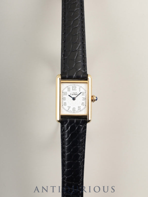 Cartier Must Tank MM W1013854 / 2415 Quartz Caliber 057 SV925 Leather Strap with Genuine D-Buckle (GP) Telephone Arabic Dial Circa 1990-Circa 2004 Overhauled