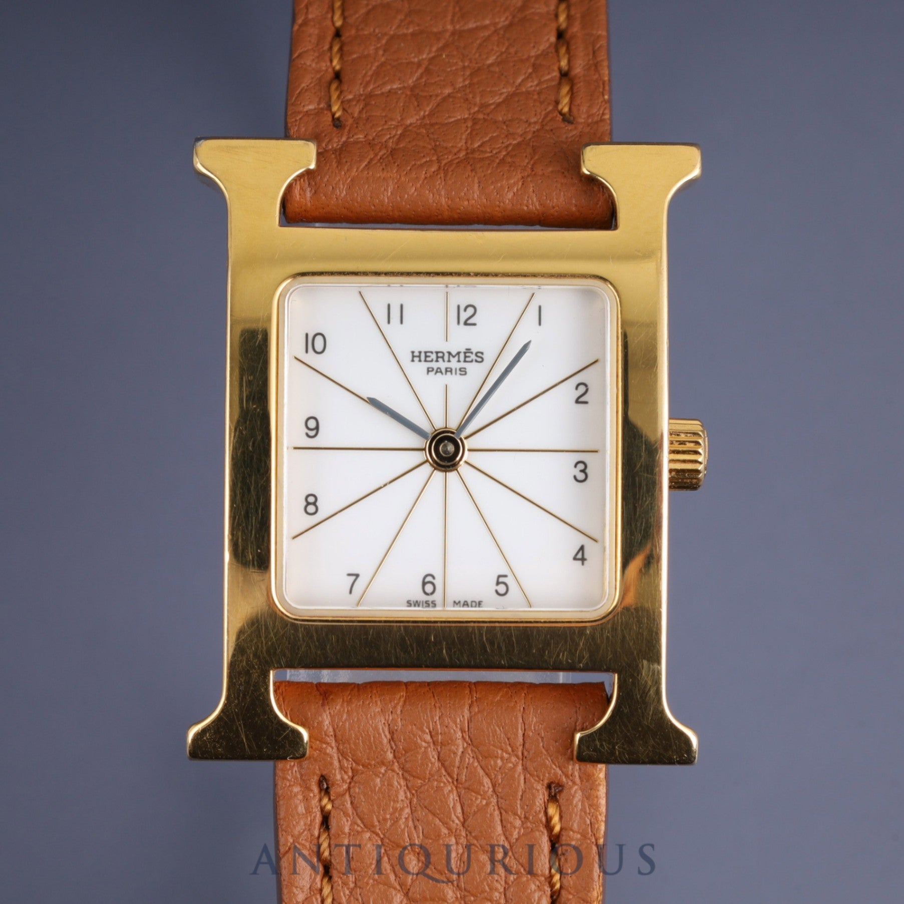 Hermes H Watch HH1.201.130 Quartz Cal.901.001 SS Leather Genuine Buckle (SS) White Dial Box Warranty (2004) Overhauled