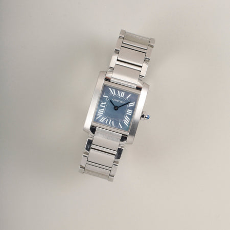 カルティエ タンクフランセーズ SM W51034Q3 / 2384 クォーツ Cal.057 SS SS ブルーシェル文字盤 オーバーホール済み