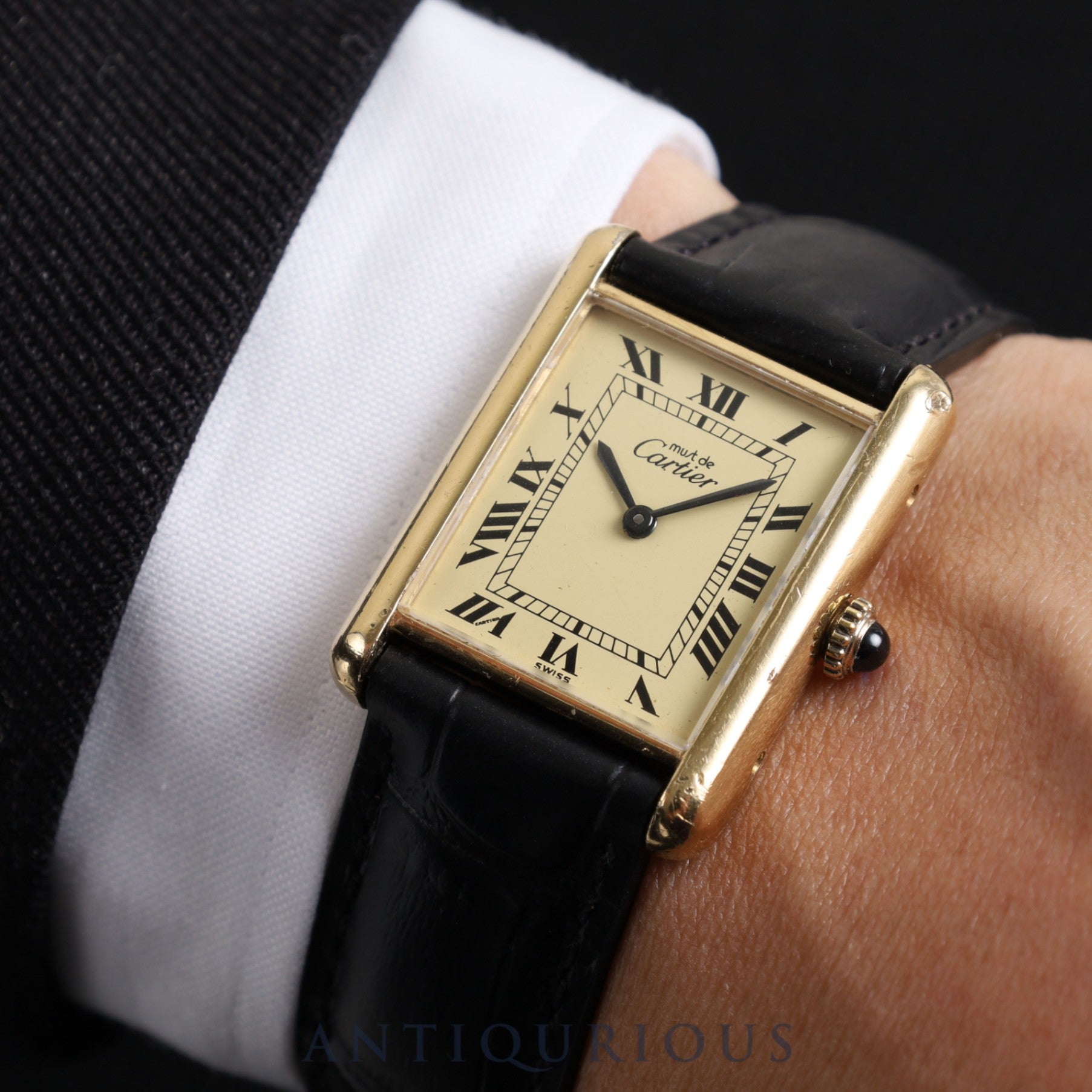 Cartier Must Tank LM Manual winding Cal.78-1 SV925 Genuine D buckle (GP) Ivory Roman dial Warranty (1978) Overhauled