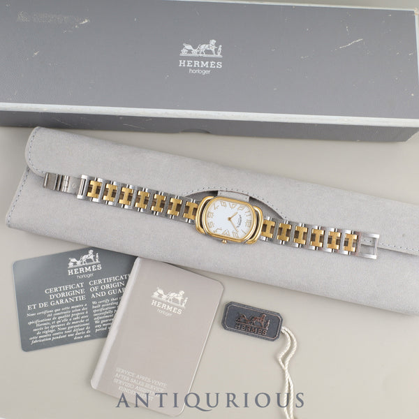 Hermes Rally 76.03 Quartz Cal.256.041 SS/GP SS/GP White Dial Box Warranty Booklet Tag Overhauled