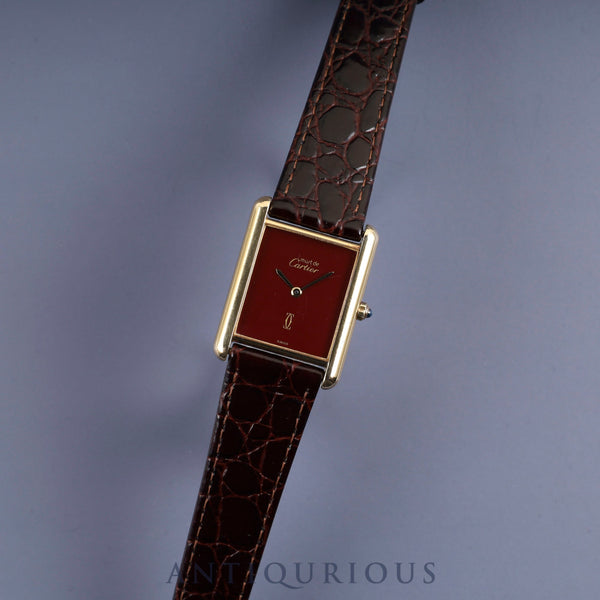 Cartier Must Tank LM 6 81006 Quartz SV925 Leather Strap with Genuine GP Buckle Garnet Dial Bordeaux Dial Completely Serviced (Full Maintenance) at a Cartier Boutique