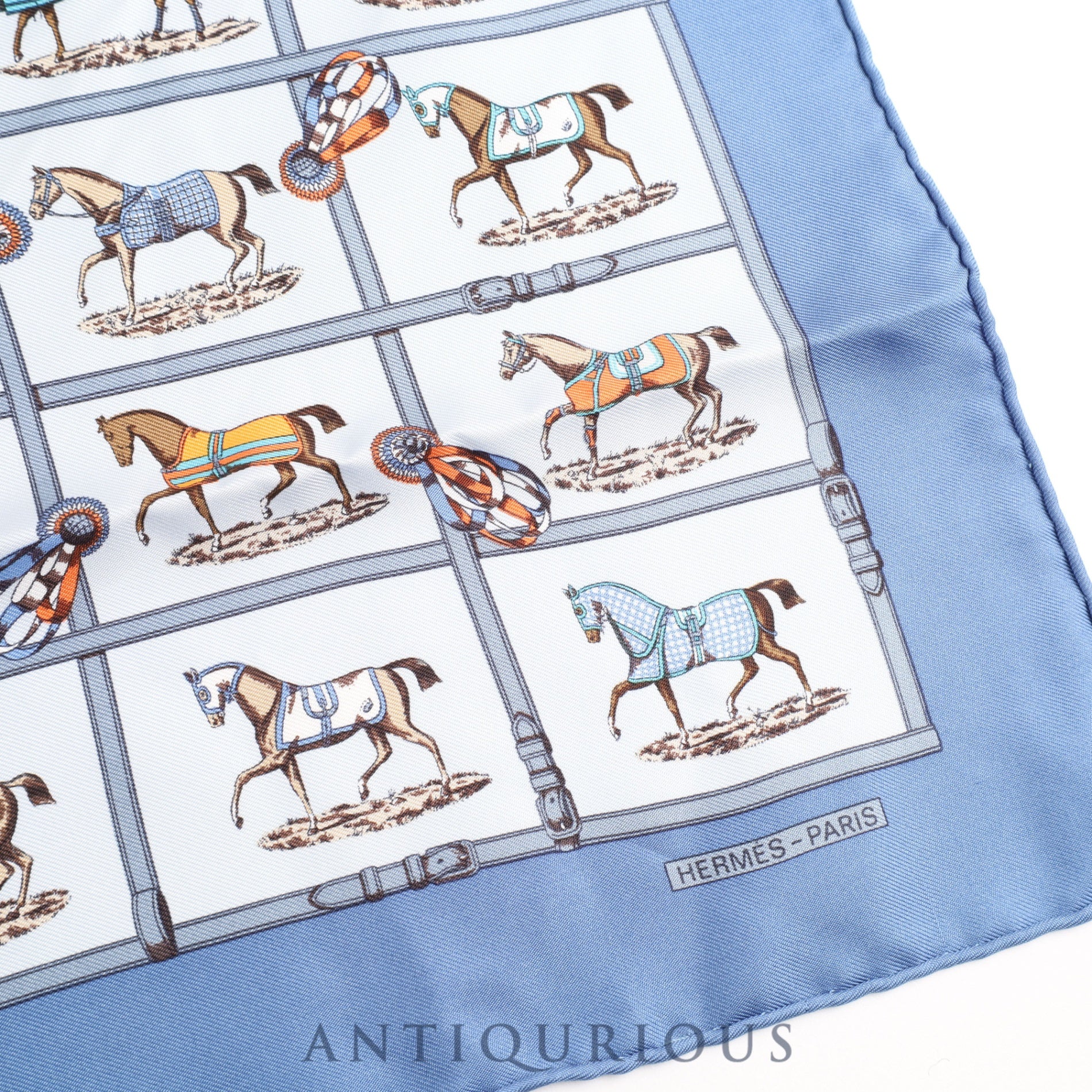 Hermes scarf Carré 45 48 horses in the paddock SILK 100%