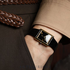 Cartier Must Tank LM Manual Winding Cal. 78-1 SV925 Leather Strap with Genuine GP Buckle, Onyx Dial, Overhauled and Finished to Look Like New
