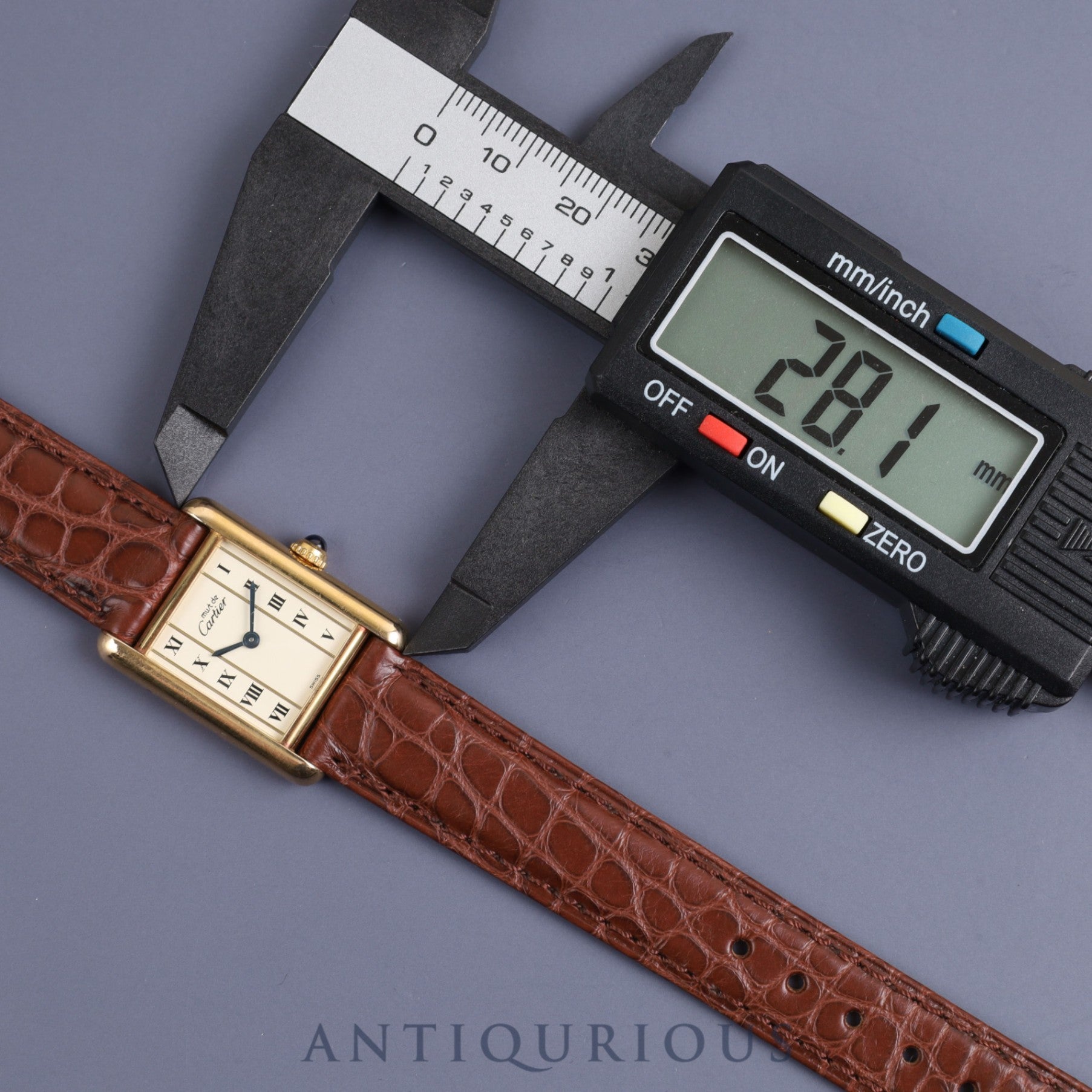 Cartier Must Tank SM1613 Quartz Cal.057 SV925 Leather Genuine Buckle (GP) Straight Roman Dial Overhauled