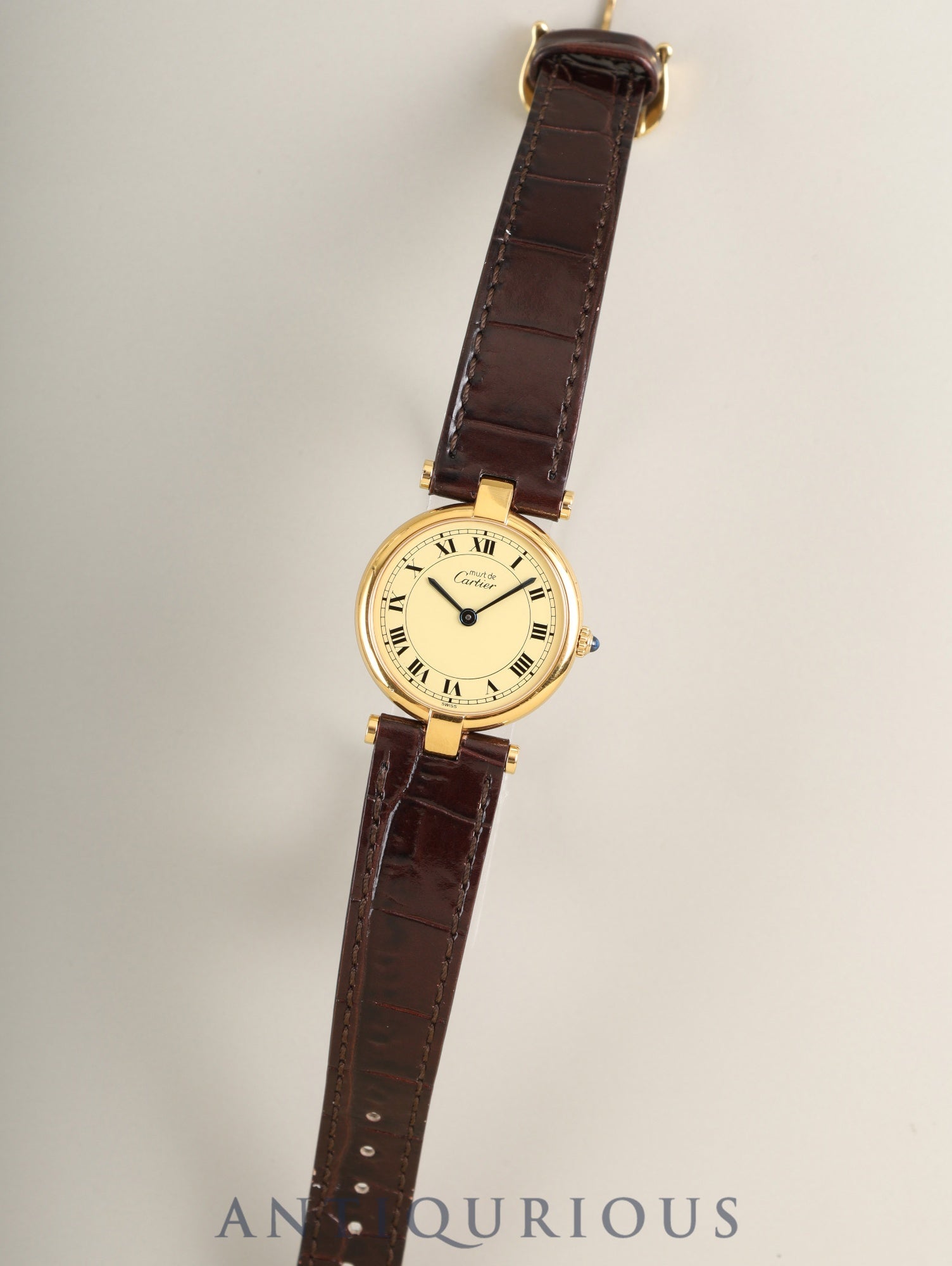 カルティエ  マスト ヴァンドーム VLC SM 18 クォーツ Cal.81 SV925 革 純正ピンバックル（GP）アイボリーローマン文字盤 24mm 箱 冊子 保証書（1990年）オーバーホール済み