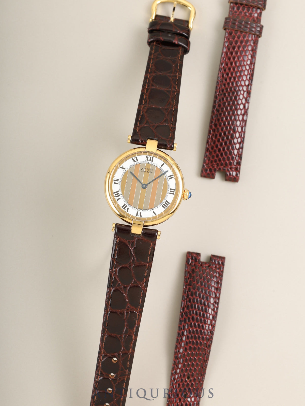 Cartier Must Vendome VLC LM 590003 Quartz Cal.90 SV925 Leather, Original Pin Buckle (GP), Front Trinity Dial (SWISS signed), with Original Leather Strap, Serviced