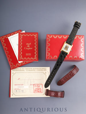 Cartier Must Tank LM 590005 Quartz Cal.90 SV925 Leather Original pin buckle (GP) Front Trinity dial (SWISS表記) Box Warranty (1992) Booklet Original leather strap Overhauled