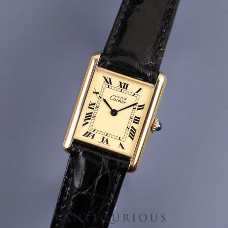 CARTIER カルティエ MUST TANK LM マストタンク LM 81974053 手巻き Cal.78-1 SV925 革 純正尾錠（GP）アイボリーローマン文字盤 1976年頃～1980年代初期頃 オーバーホール済み