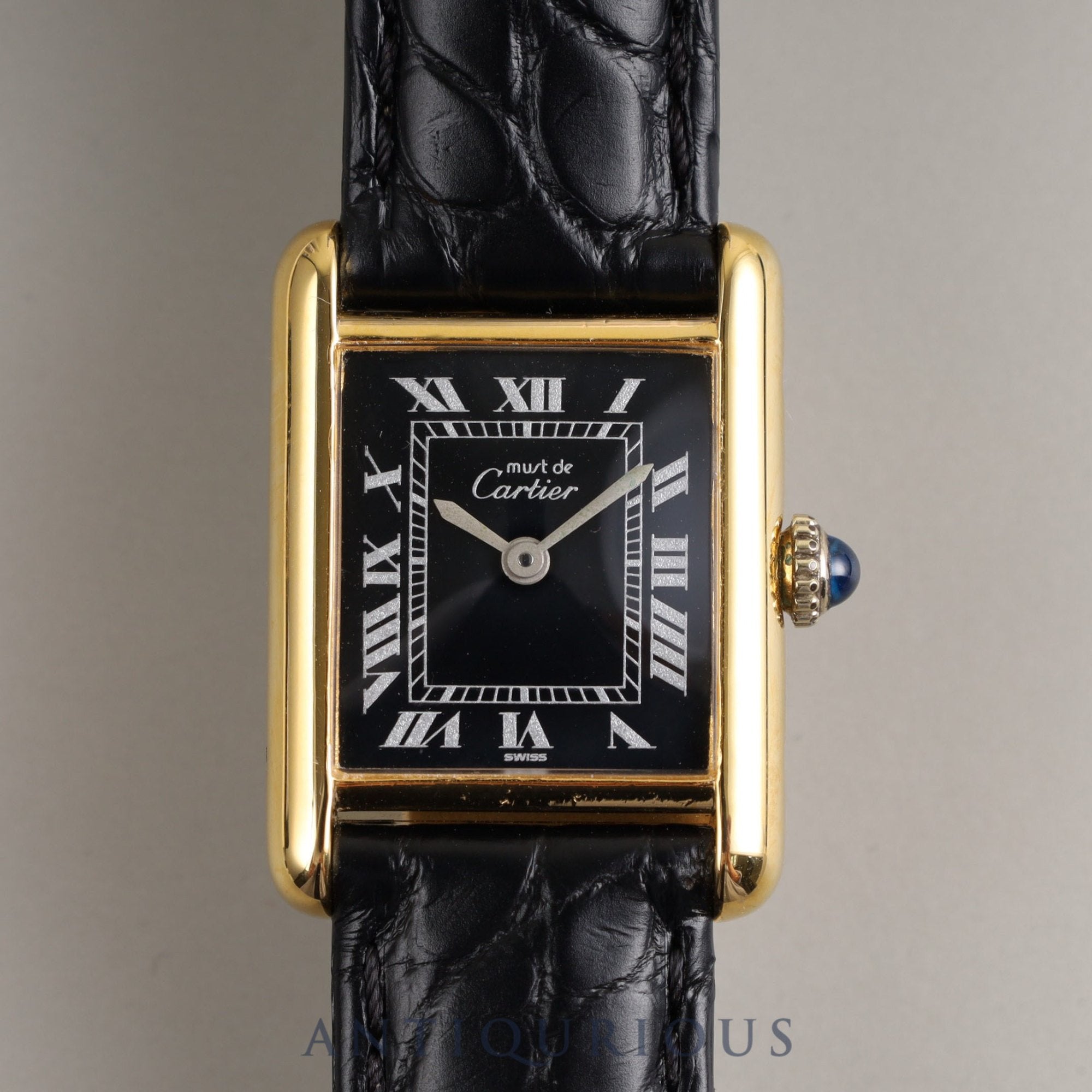 CARTIER Must Tank SM Manual winding 925 Leather Genuine buckle (GP) Black Roman dial Overhauled