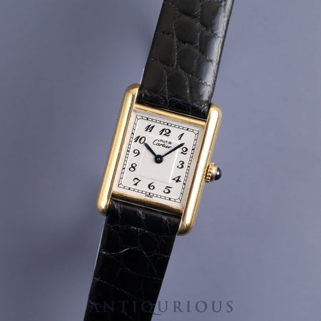 Cartier Must Tank SM 5057001 Quartz SV925 Leather Genuine Buckle (GP) Arabic Dial Complete Service (Full Maintenance) at Cartier Boutique Newly Finished