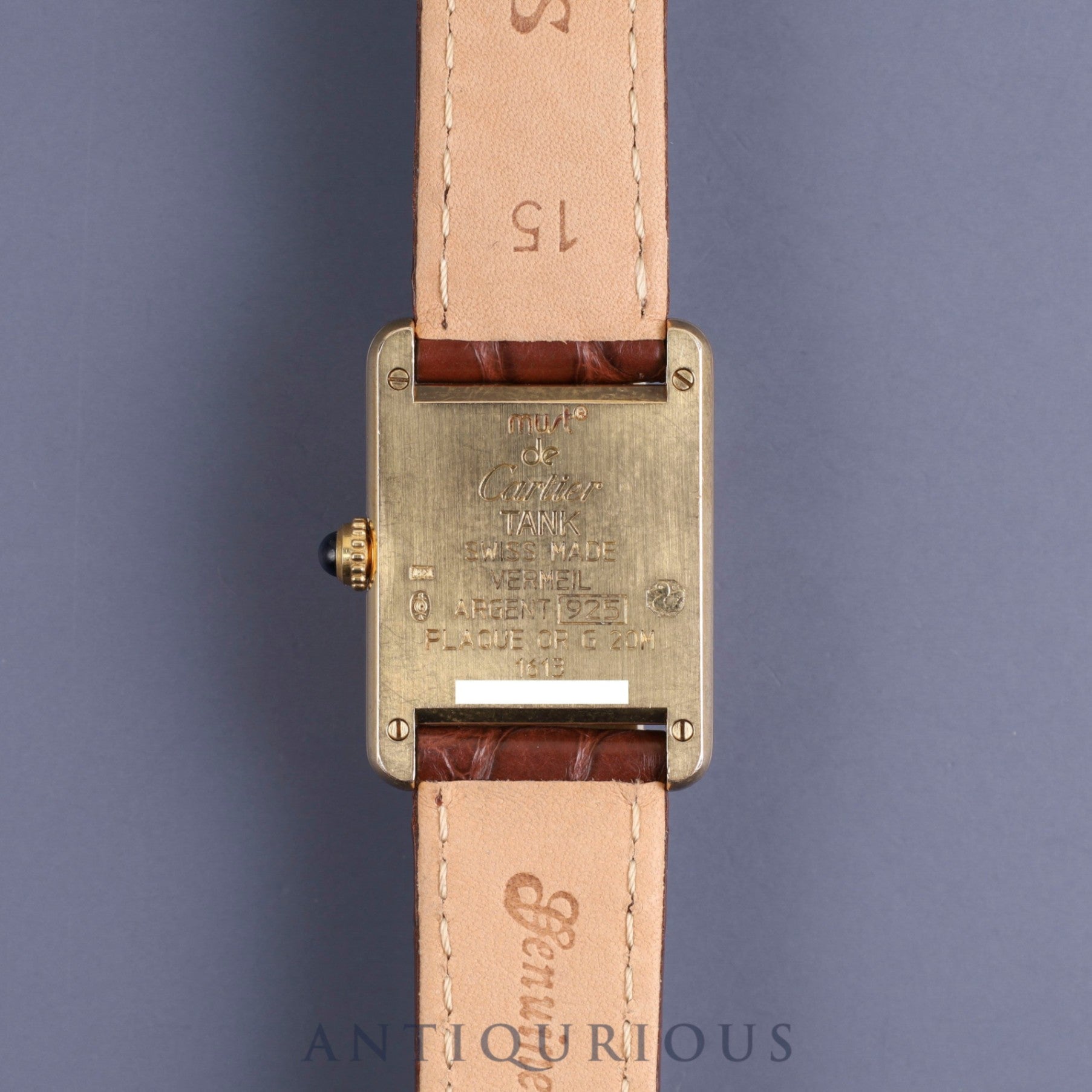 Cartier Must Tank SM1613 Quartz Cal.057 SV925 Leather Genuine Buckle (GP) Straight Roman Dial Overhauled