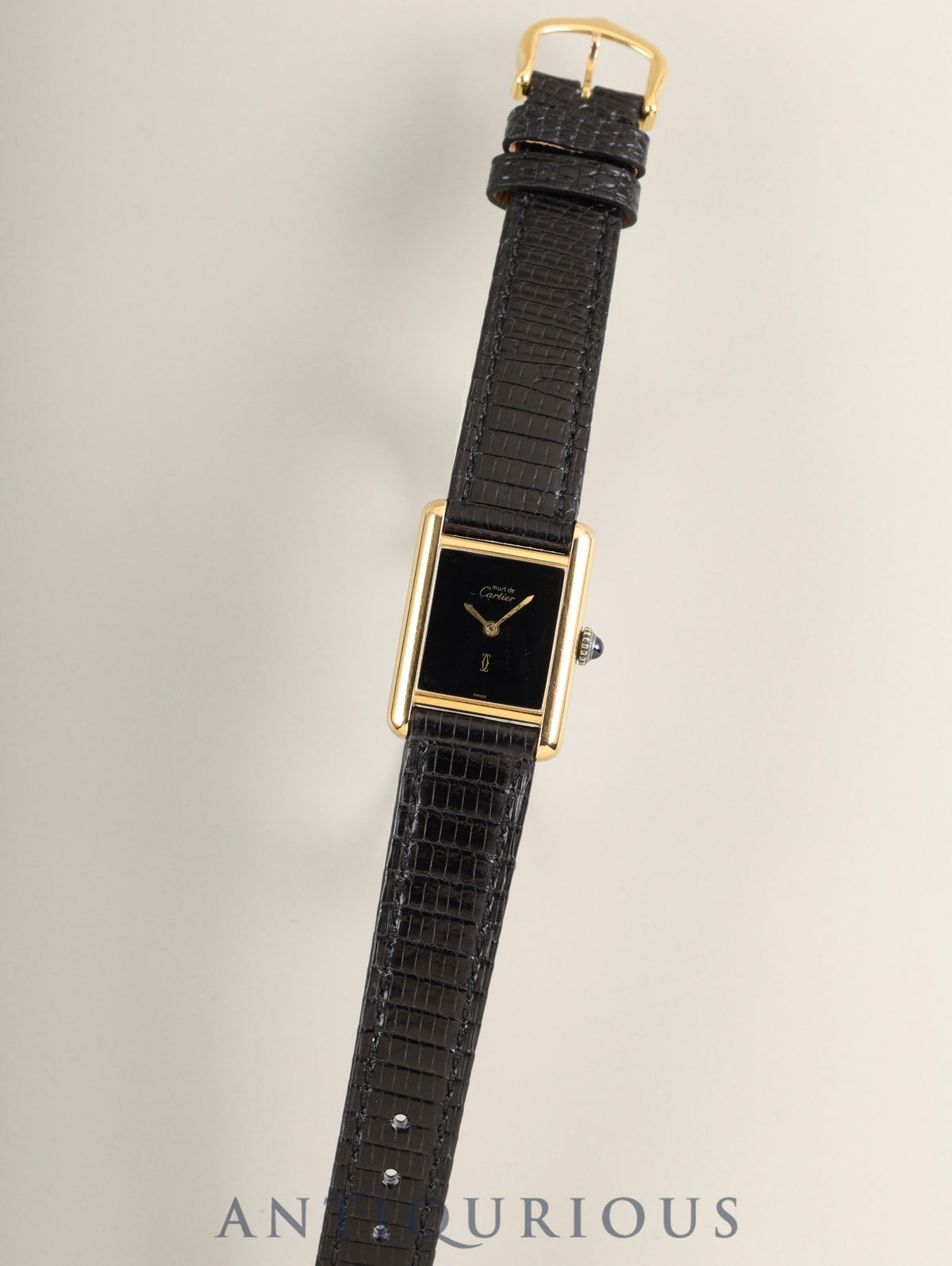 Cartier Must Tank SM Hand-wound Cal.78-1 SV925 Leather Genuine Pin Buckle (GP) Onyx Dial (SWISS) Overhauled