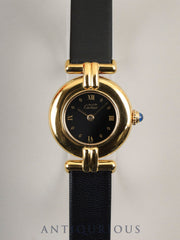 Cartier Must Colisee W100753 / 590002 Quartz Caliber 690 SV925 Leather Strap with Genuine GP Buckle, Black Roman Dial, Overhauled