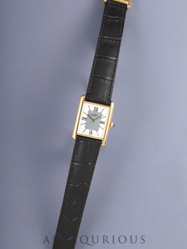 カルティエ マストタンク LM 590005 クォーツ Cal.90 SV925 革 純正Dバックル（GP）センターグレー飛びローマン文字盤（SWISS表記）オーバーホール済み