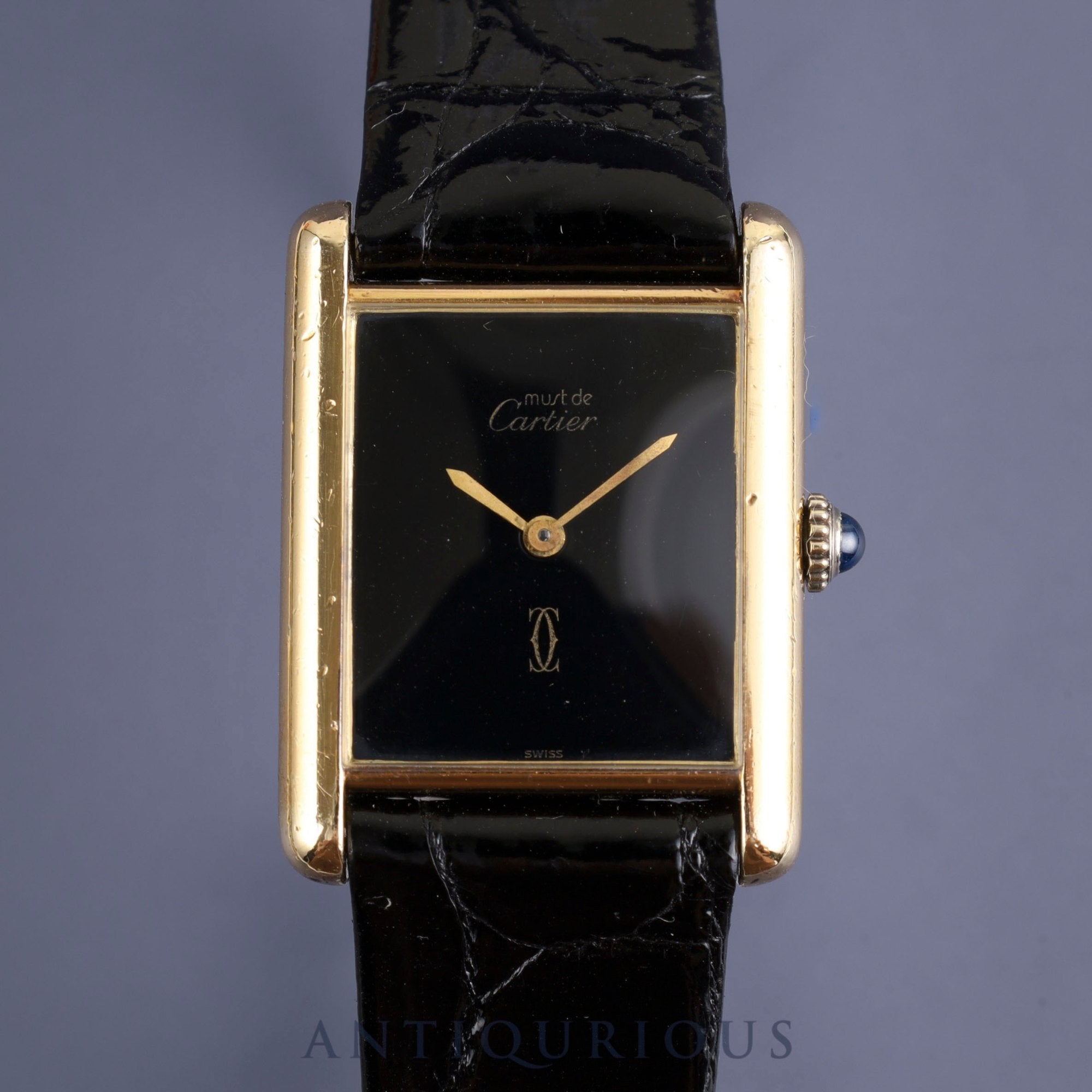 Cartier Must Tank LM Manual winding Cal.78-1 SV925 Leather Genuine buckle (GP) Onyx dial Overhauled