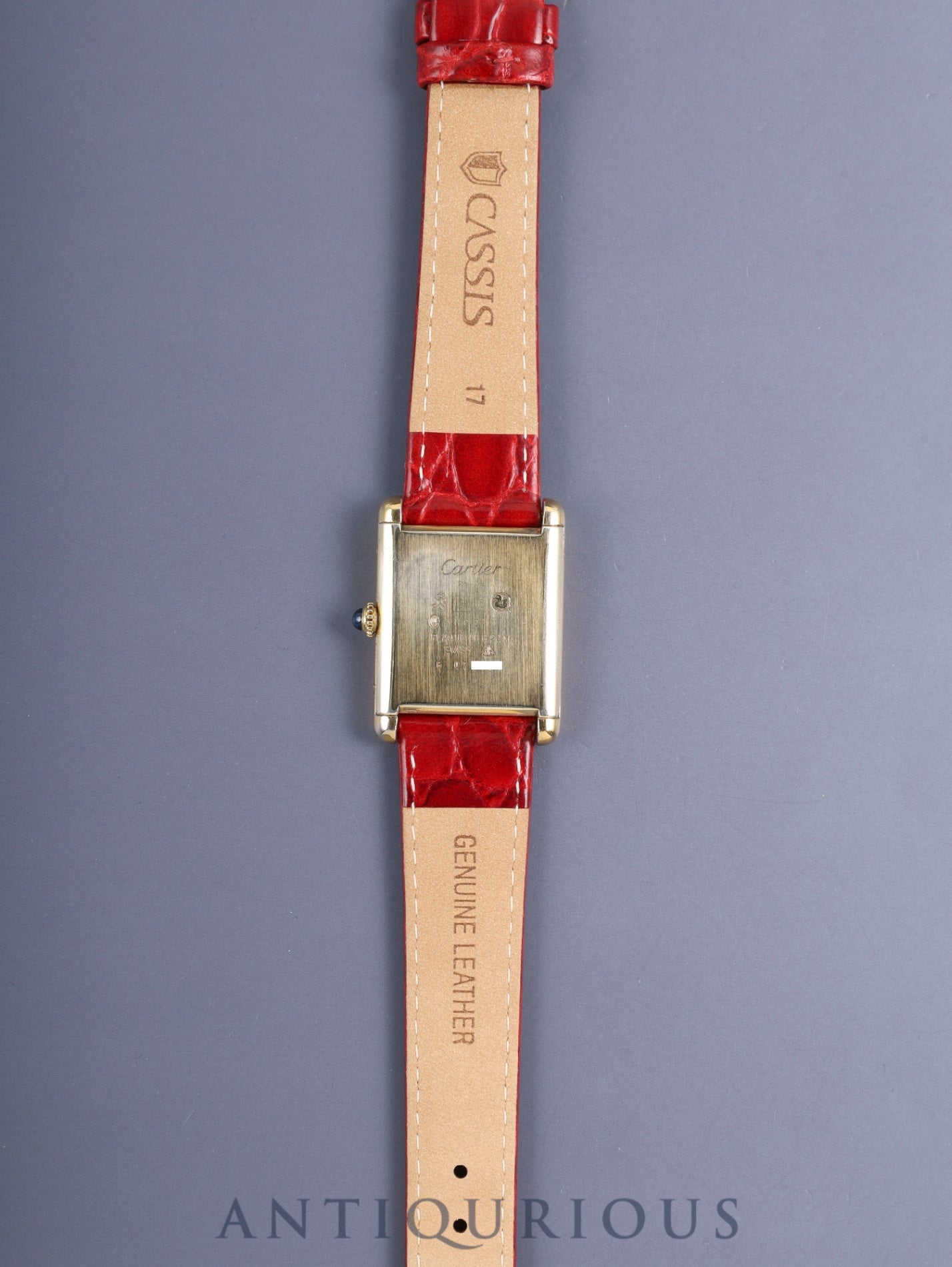 Cartier Must Tank LM, manual winding, Cal. 78-1, SV925, leather strap, original pin buckle (GP), garnet dial, Bordeaux dial (SWISS marking), recently overhauled.