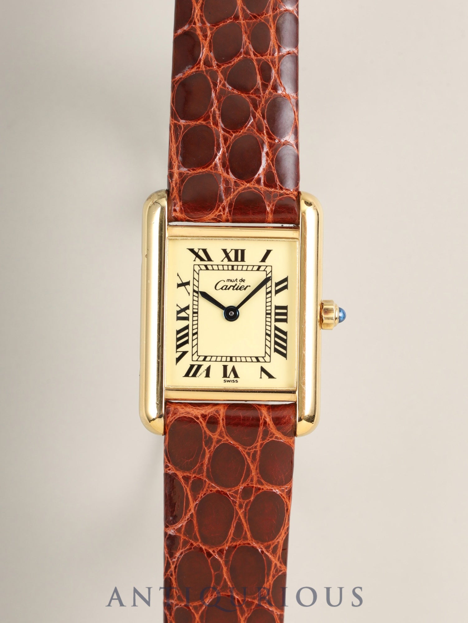 カルティエ マストタンク SM 3 66001 クォーツ SV925 革 純正尾錠（GP） アイボリーローマン文字盤（SWISS表記）1982年頃～1995年頃 カルティエブティックにてコンプリートサービス済み