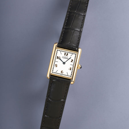 カルティエ マストタンク LM 590005 クォーツ Cal.690 SV925 革 純正Dバックル（GP）飛びアラビアCC文字盤（SWISS表記）オーバーホール済み