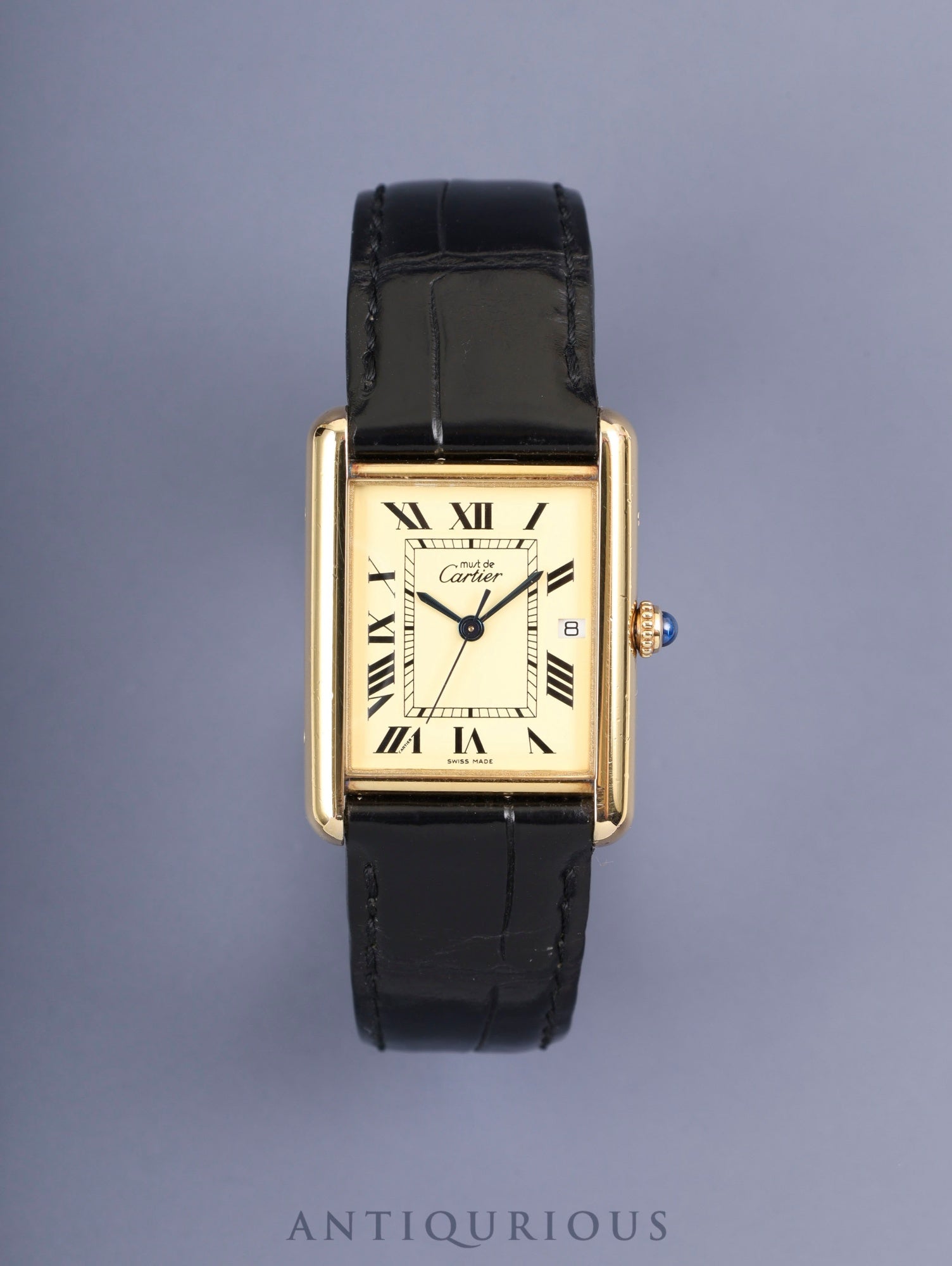 カルティエ マストタンク GM（XL） W1017454 / 2413 クォーツ Cal.687 SV925 革 純正Dバックル（GP） アイボリーローマン文字盤 オーバーホール済み