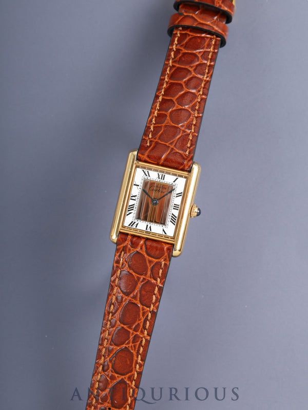 カルティエ マストタンク LM 590005 クォーツ  Cal.690 SV925 革 純正尾錠（GP）フロントトリニティ文字盤（SWISS表記） 箱 冊子 保証書 オーバーホール済み