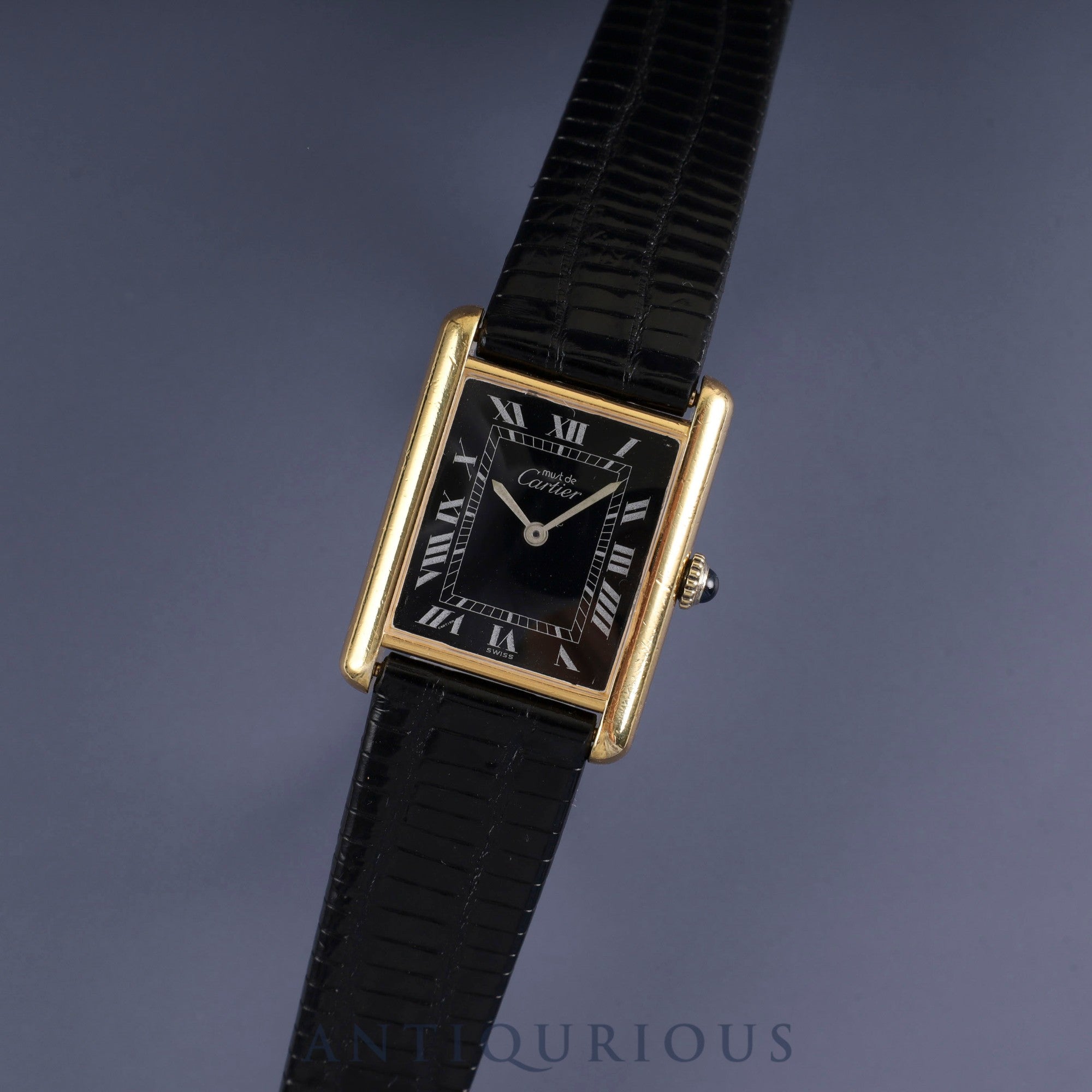 Cartier Must Tank LM Manual winding Cal.78-1 SV925 Leather Genuine buckle (GP) Black Roman dial Overhauled New finish