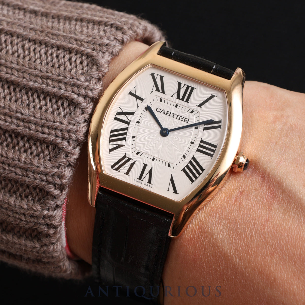 Cartier Tortue LM WGTO0002 / 3797 Manual winding Cal.430MC RG Leather Genuine D buckle (750) Silver guilloche dial Box Warranty (2020) Overhauled