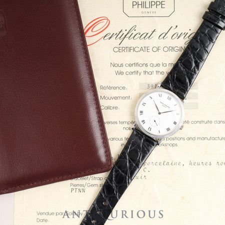 PATEK・PHILIPPE パテック・フィリップ CALATRAVA カラトラバ 3919G 手巻き Cal.215 WG 革 純正尾錠（750）ホワイトローマン文字盤 ケース 保証書