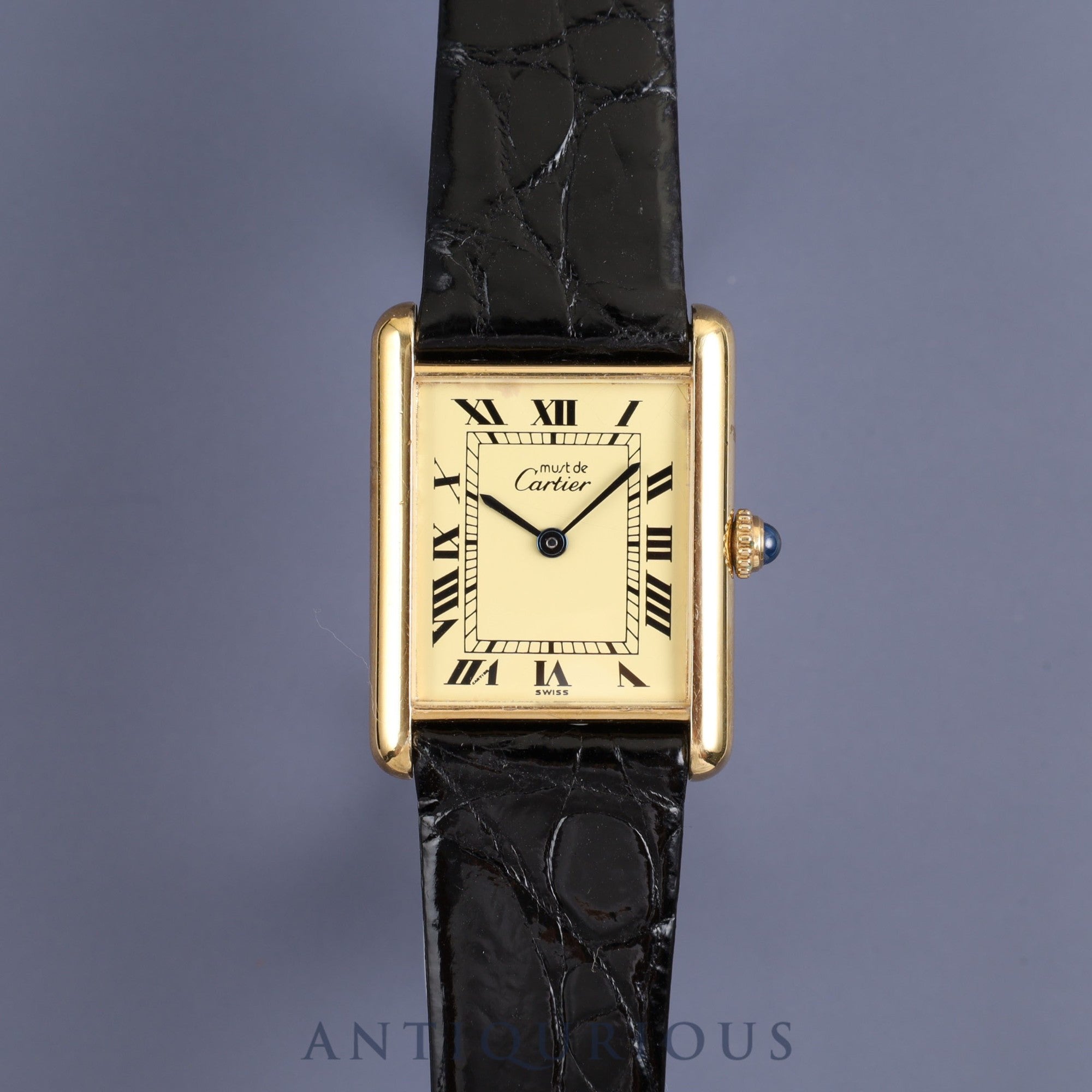 Cartier Must Tank LM 590005 Quartz Cal.90 925 Leather Genuine Buckle (GP) Ivory Dial Overhauled