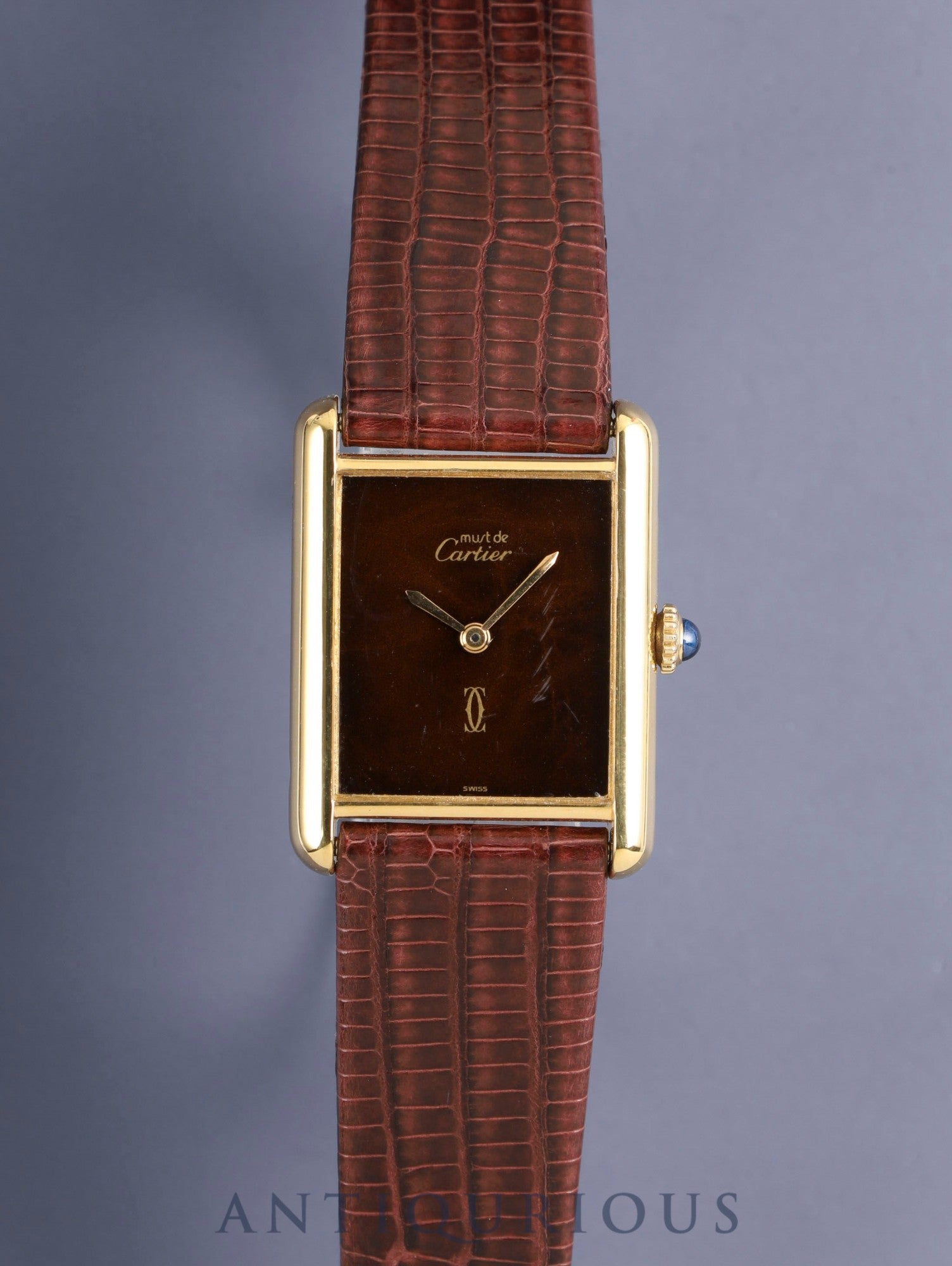 カルティエ マストタンク LM 手巻き Cal.78-1 SV925 革 純正ピンバックル（GP）マホガニー文字盤（SWISS表記）オーバーホール済み 新品仕上げ済み