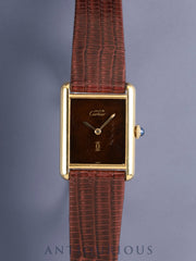 Cartier Must Tank LM Hand-wound Cal.78-1 SV925 Leather Genuine Pin Buckle (GP) Mahogany Dial (SWISS marking) Overhauled Polished