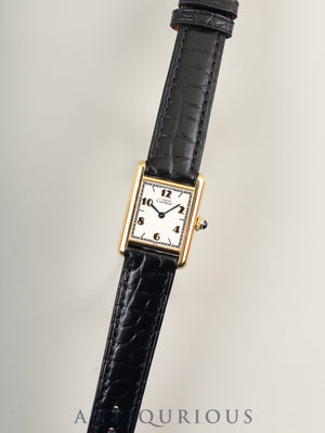 カルティエ マストタンク SM 5057001 クォーツ Cal.057  SV925 革  純正尾錠（GP）飛びアラビアCC文字盤（SWISS表記） オーバーホール済み