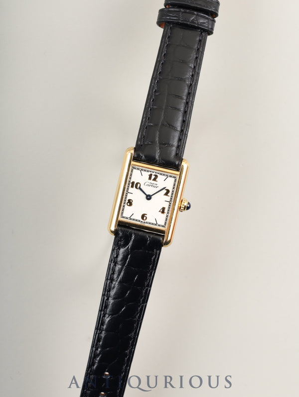 Cartier Must Tank SM 5057001 Quartz Caliber 057 SV925 Leather Strap with Genuine GP Buckle, Arabic CC Dial (SWISS Marking), Overhauled